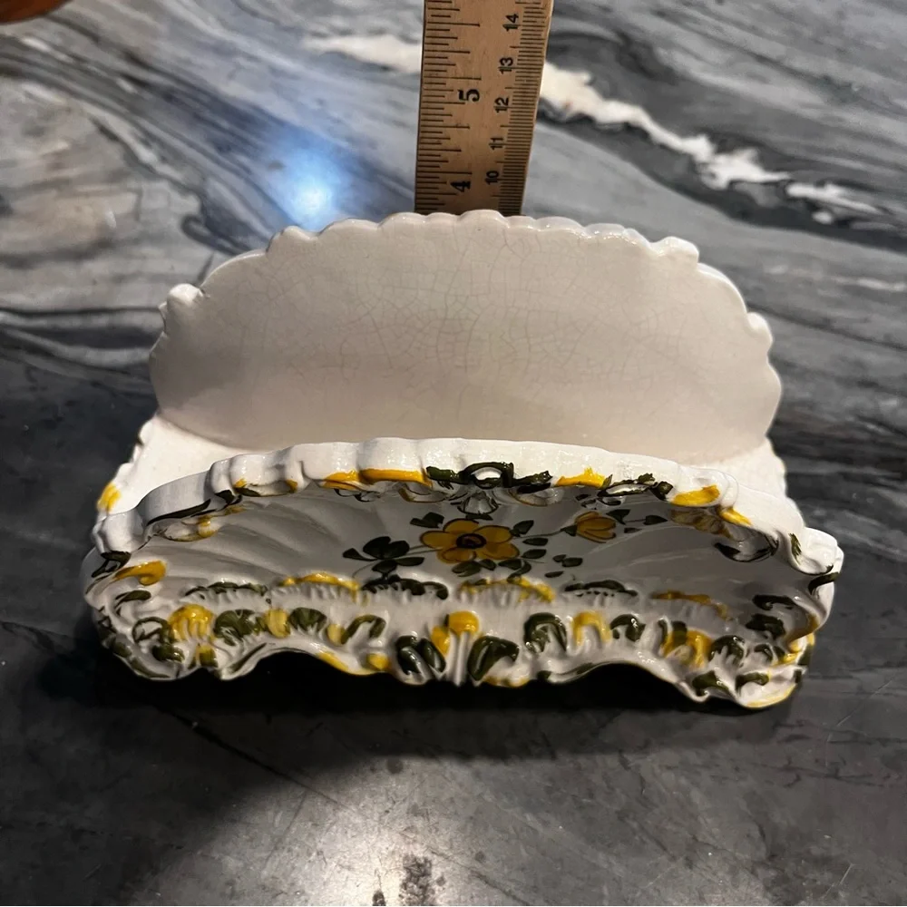 Italian Rococo Style Letter or Napkin Holder Yellow Floral